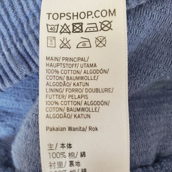 Topshop High-waisted Corduroy A-line Mini Skirt Sky Blue Size 8 - Picture 9 of 11